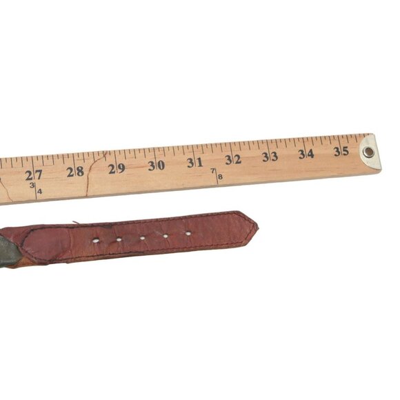 Vintage Vacher France Leather Belt Patchwork Diamond 80s Soft Brown Yellow Green - Picture 7 of 9